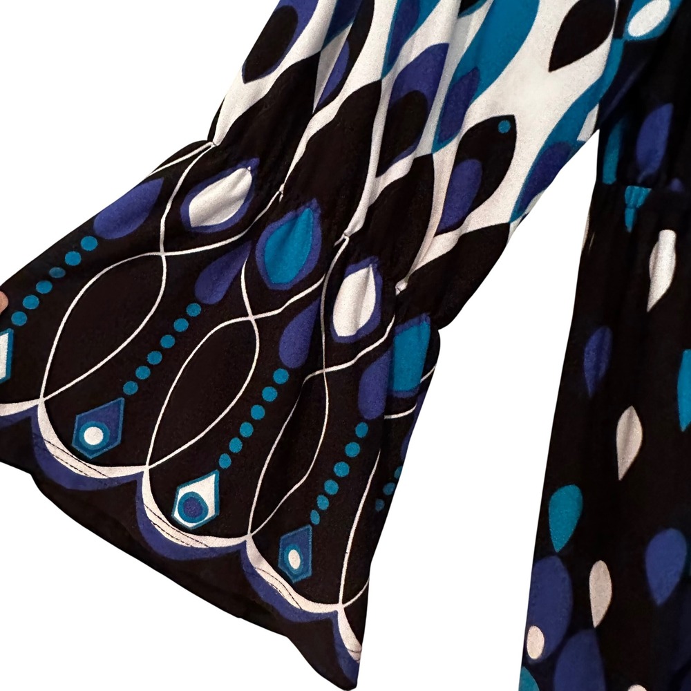 Muse Scoop Neck‎ Geometric Dress Women's 10 Black Blue Career Boho Feminine Y2K - Picture 5 of 12